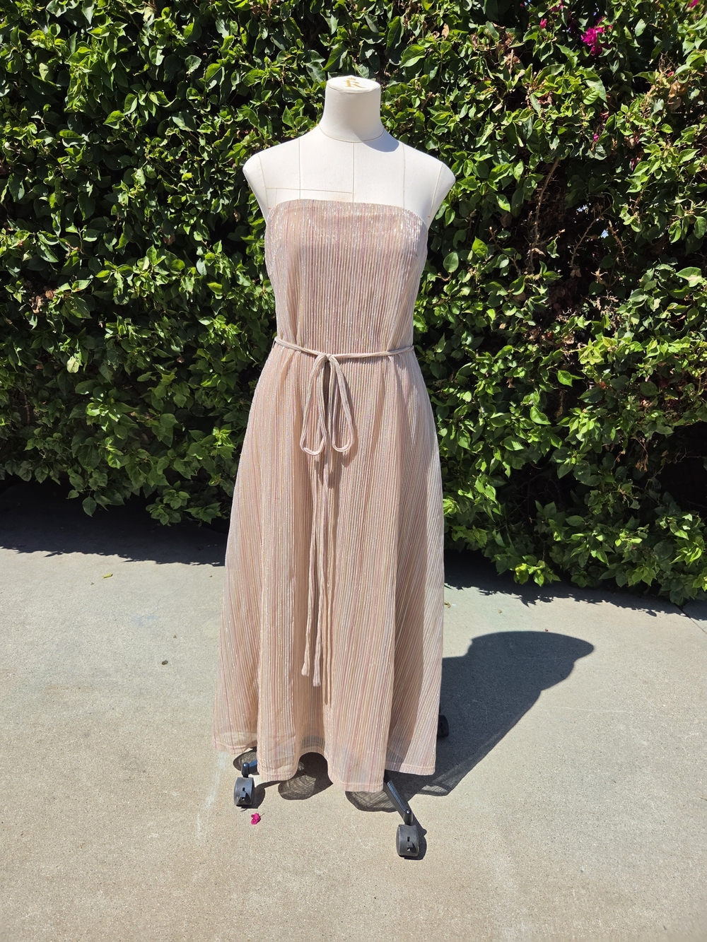 Petal & Pup Farley Strapless Maxi Dress Women's XS Rose Gold Stripe Lurex Sample